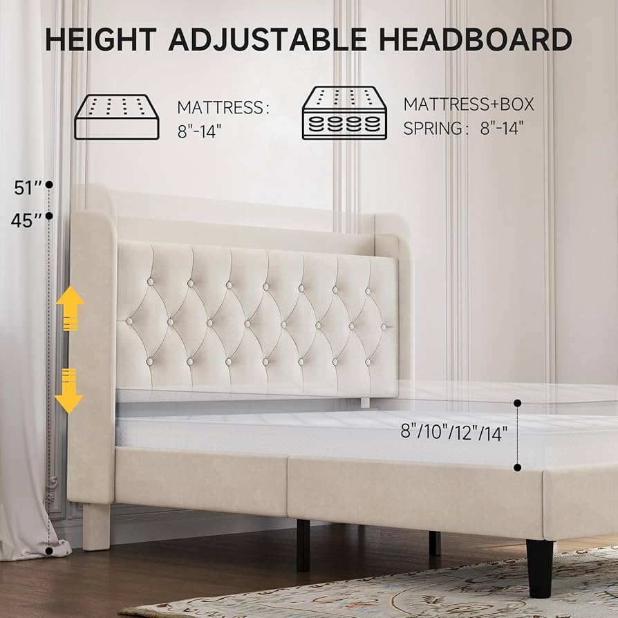K&Y&ページ Amazon.com: koorlian Queen Bed Frame, Velvet Adjustable